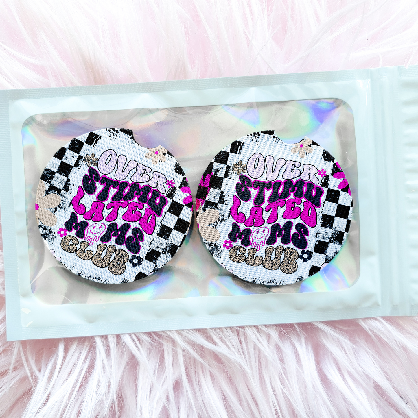 Overstimulated Moms Club Car Coaster Sublimation Transfer