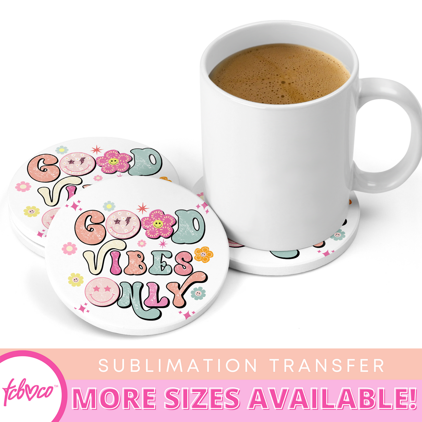 Good Vibes Only 20 Oz Skinny Tumbler Sublimation Transfer
