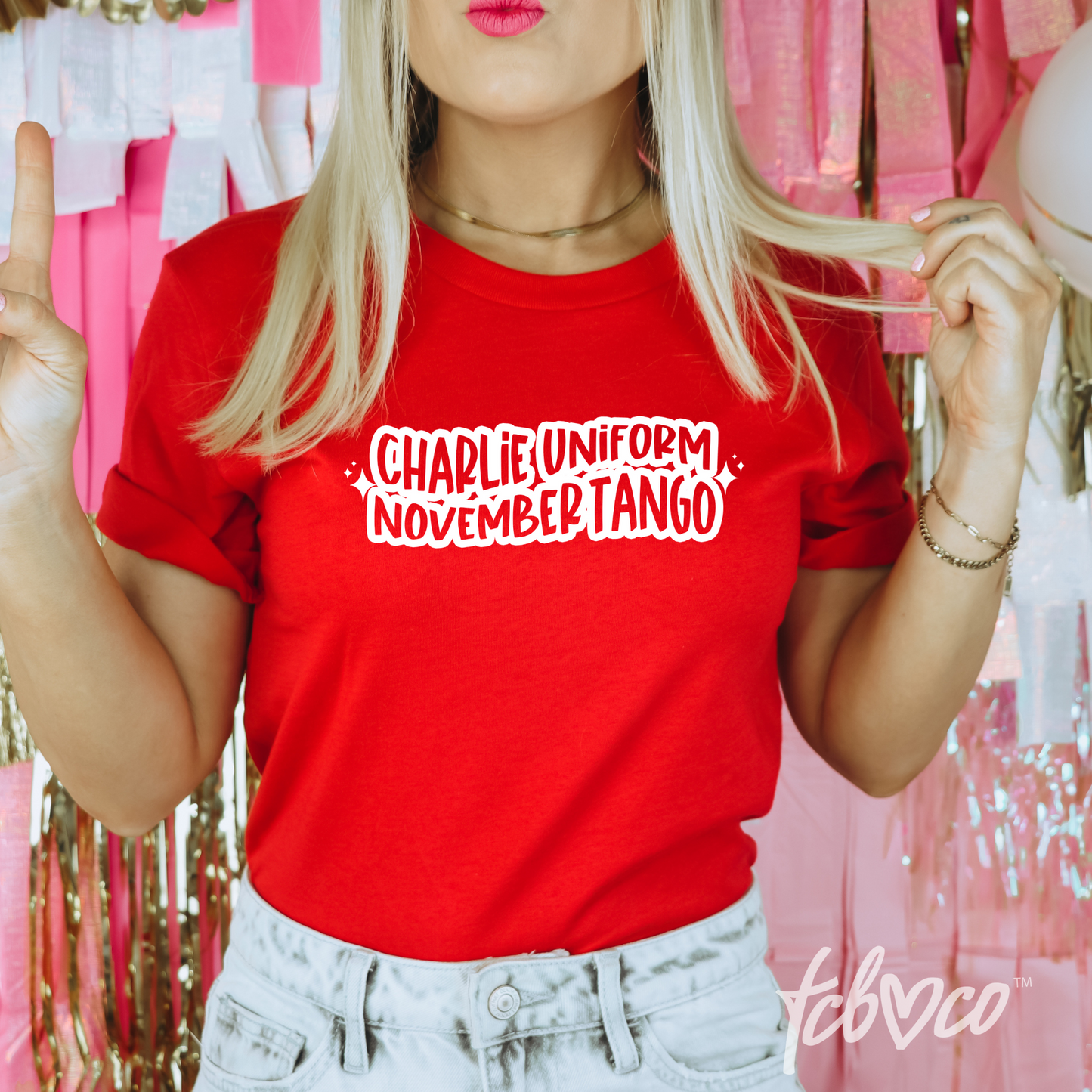 Charlie Uniform November Tango PUFF Screen Print Transfer