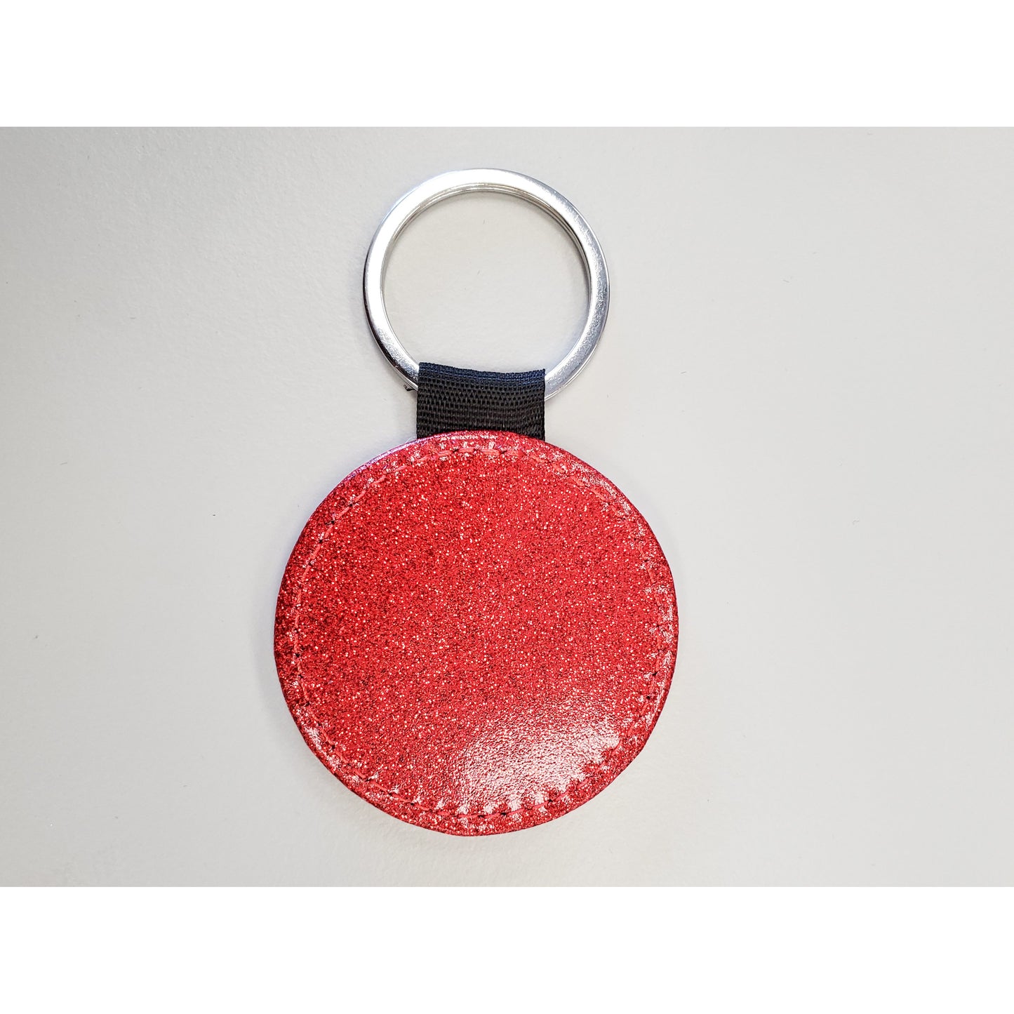 Round Glitter Leather Keychain
