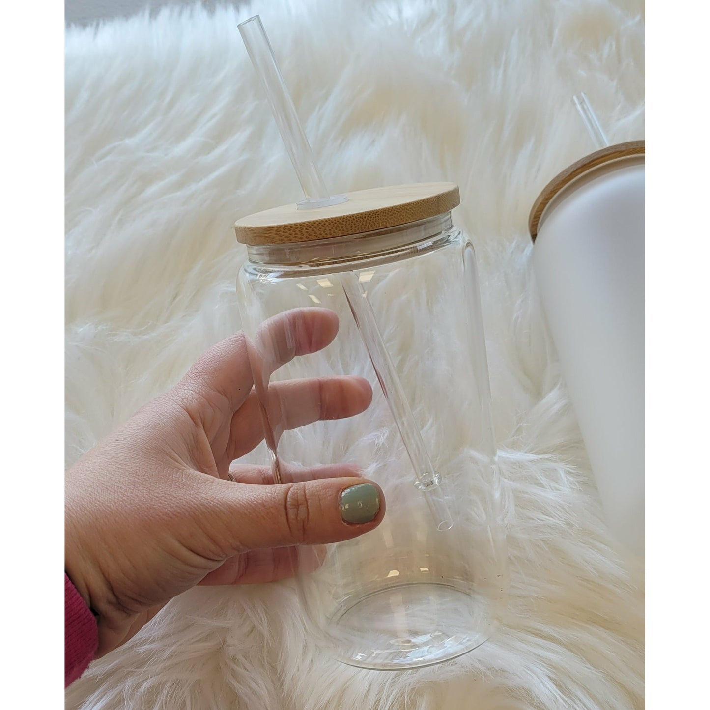 Sublimation Bamboo Glass Jar With Straw