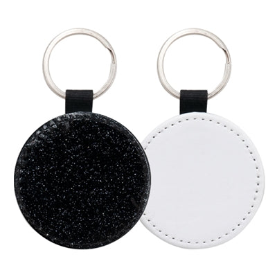Round Glitter Leather Keychain